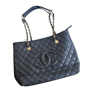 Black Quilted Faux Leather Tote Purse
